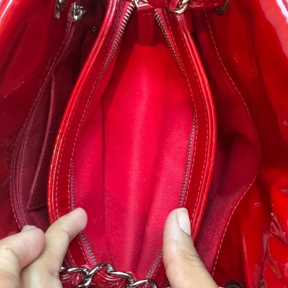 Chanel Mademoiselle Bowling Bag Quilted Patent Leather Red - Picture 11 of 12